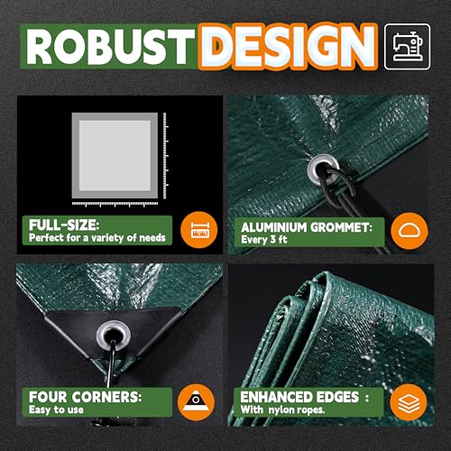 RAINDEWAY Green Tarp 10x12 Feet,Finished Size,5.5 Mil Thick,Multipurpose Waterproof Poly Tarps Cover with Metal Grommets and Reinforced Edges - Image 4