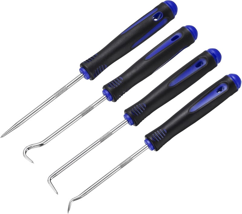 HARFINGTON 4Pcs Mini Hook and Pick,166mm Oil Seal Gasket Precision Screwdriver Puller Remover Removal Tool for Remove Hoses and Gaskets, Auto and Electronics Maintenance Tools, Black Blue - Image 1