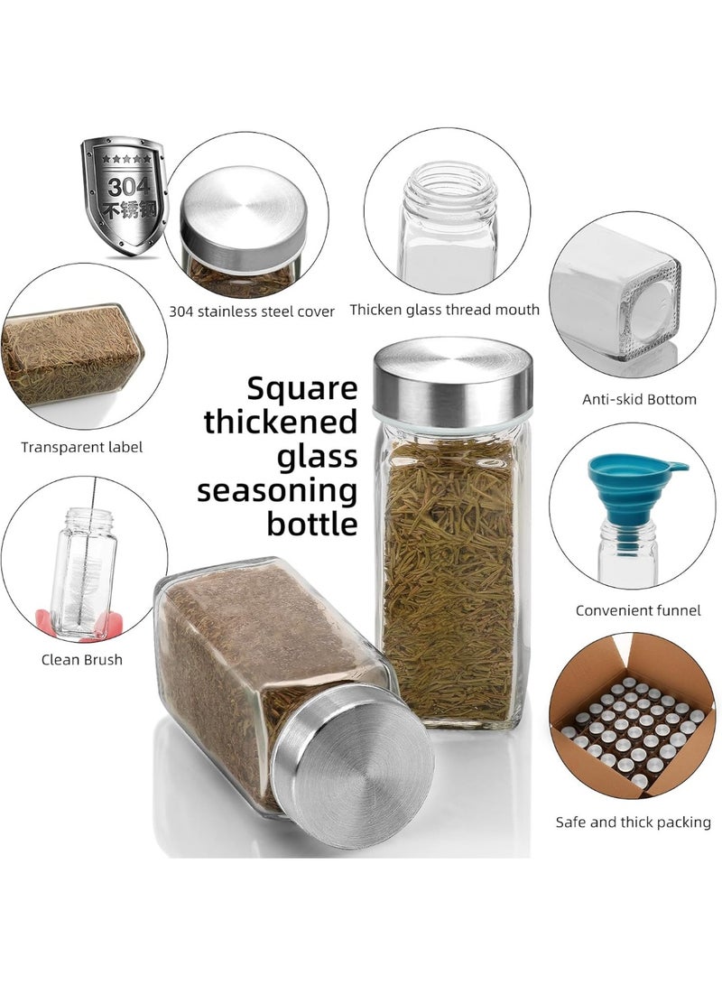Eesyy 24 Pack Glass Spice Jars with Silver Lids, 120ml Empty Spice Containers Set with Labels, Blank Stickers, White Marker, Foldable Funnel and Brush, Square Seasoning Jars for Spice Rack, Cabinet, Drawer, Kitchen Organizer - Image 2