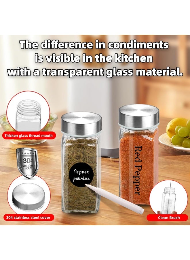 Eesyy 24 Pack Glass Spice Jars with Silver Lids, 120ml Empty Spice Containers Set with Labels, Blank Stickers, White Marker, Foldable Funnel and Brush, Square Seasoning Jars for Spice Rack, Cabinet, Drawer, Kitchen Organizer - Image 3