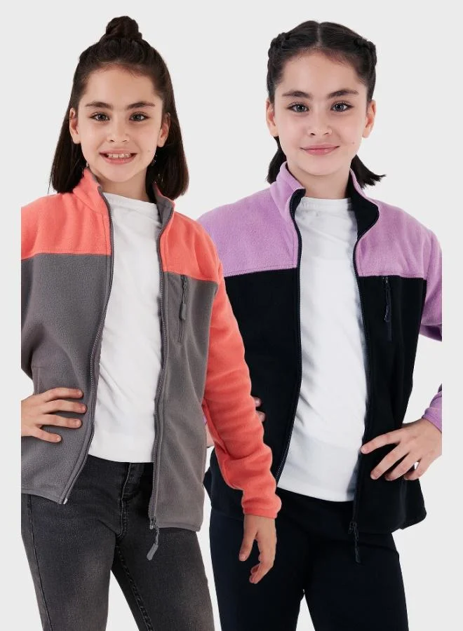 ليلا كارديجان قطبي للأطفال من ليلا بسحاب وياقة واقفة وجيوب بلونين  قطعة