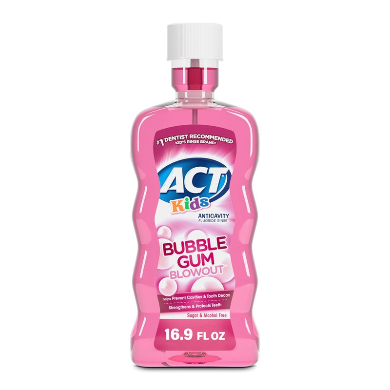 ACT Kids Anticavity Fluoride Mouthwash, Sugar  Alcohol Free Mouth Rinse Strengthens Teeth, Bubble Gum Blowout, 16.9 fl. oz. - Image 1
