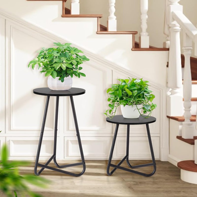 HDANI Round Plant Stand, Flower Stand, Plant Shelf Made of Wood and Metal, Modern Shelf for Indoor Plants for Living Room, Balcony and Office, Black, 35 cm + 50 cm (Set) - Image 2