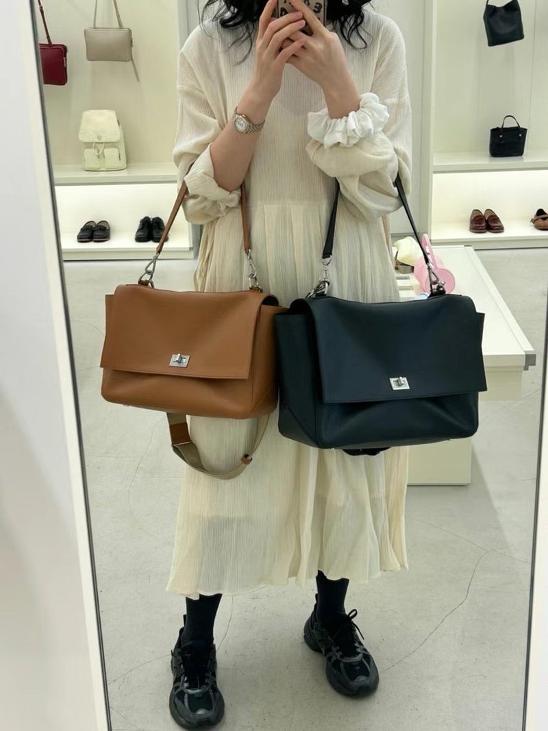 Genuine Leather Tote Bag with Lock Clasp - Image 2