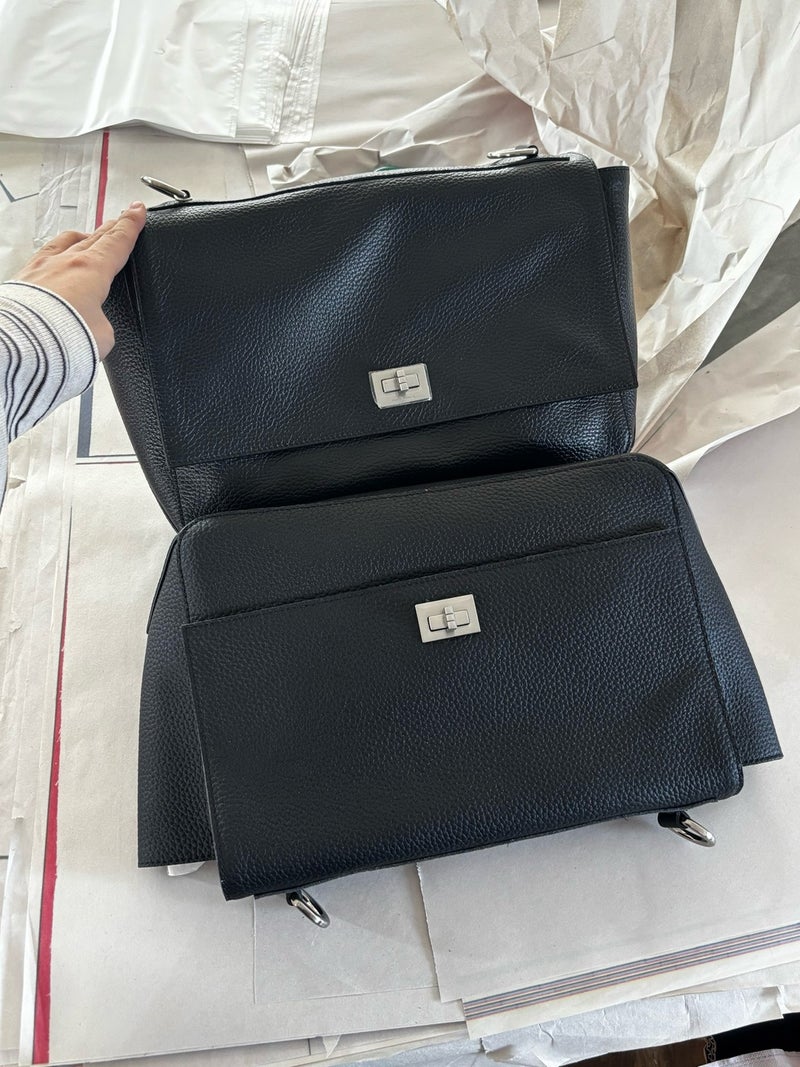 Genuine Leather Tote Bag with Lock Clasp - Image 1
