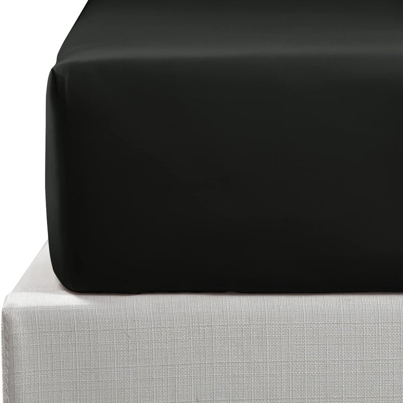 NTBAY 500 Thread Count 100 Egyptian Cotton Super King Fitted Sheet Super Soft Cozy and Breathable Deep 12  30cm Fitted Bed Sheet Black
