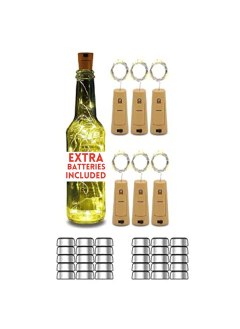 SAIELLIN Cork Lights Pack of 6 with 18 Extra Batteries 20 LED Wine Bottle Cork Copper Wire String Lights 2M72FT Battery Powered Lights for Home Decoration and Festival Decoration