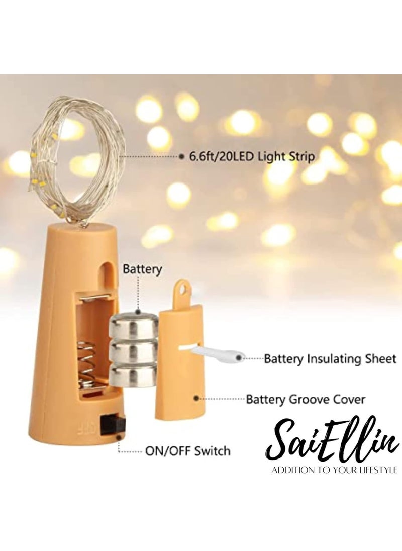 SAIELLIN - SAIELLIN Cork Lights Pack of 6 with 18 Extra Batteries 20 LED Wine Bottle Cork Copper Wire String Lights 2M72FT Battery Powered Lights for Home Decoration and Festival Decoration - Image 1