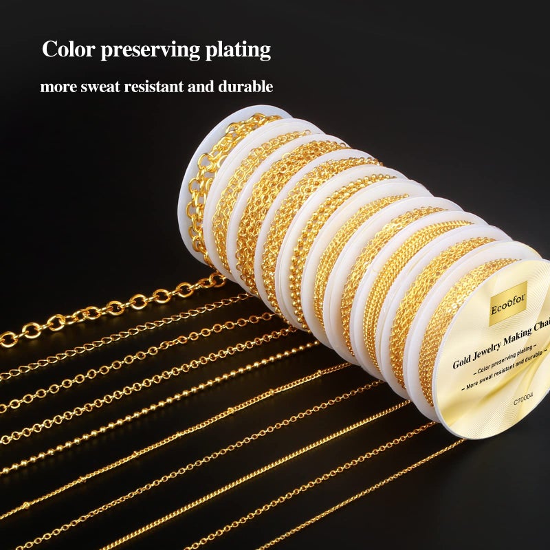 Ecoofor Gold Necklace Chains for Jewelry Making, 78.7 Feet 10 Rolls Jewelry Chains for DIY Necklace Bracelet Jewelry Making with Jump Rings/Lobster Clasps/Connectors - Image 4