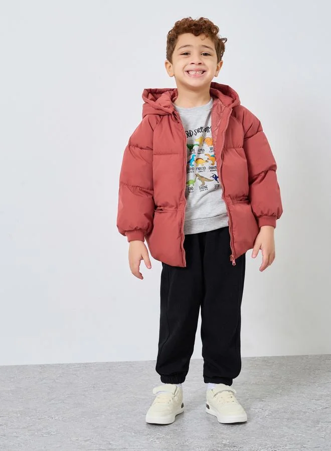 ستايلي جاكيت بفرو داخلي سادة مع غطاء رأس