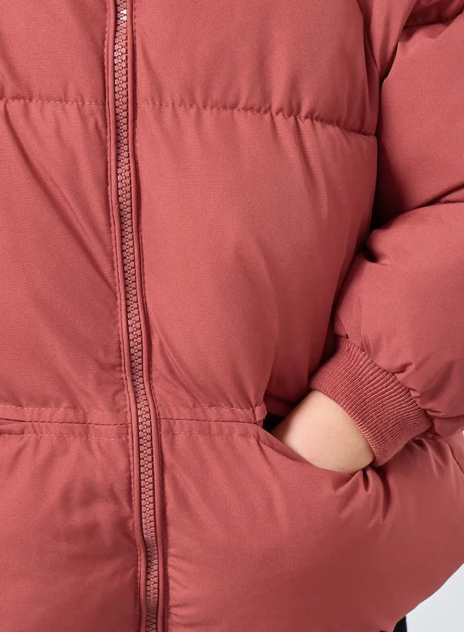 Styli Styli Boys Rust Solid Puffer Jacket with Hood