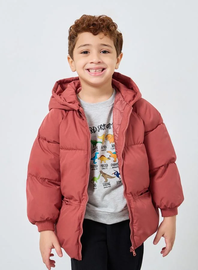Styli Styli Boys Rust Solid Puffer Jacket with Hood