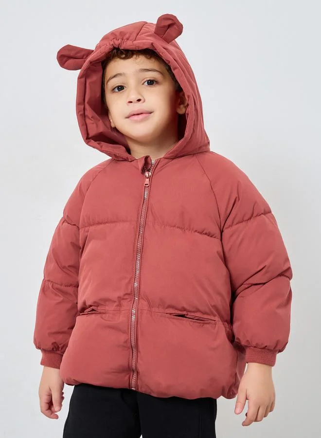 ستايلي جاكيت بفرو داخلي سادة مع غطاء رأس