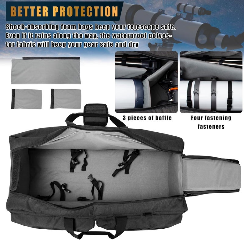 TORIBIO 35" Telescope Bag, Large Telescope Travel Bag for for Telescope Tube & Tripod,Soft Pad Telescope Carrying Case Compatible with Gskyer ToyerBee Celestron Telescope,Storage for Telescope Accessories​ - Image 2