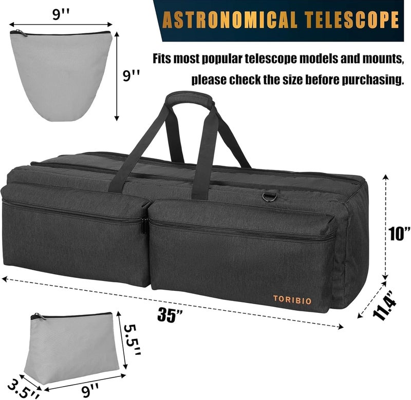 TORIBIO 35" Telescope Bag, Large Telescope Travel Bag for for Telescope Tube & Tripod,Soft Pad Telescope Carrying Case Compatible with Gskyer ToyerBee Celestron Telescope,Storage for Telescope Accessories​ - Image 3