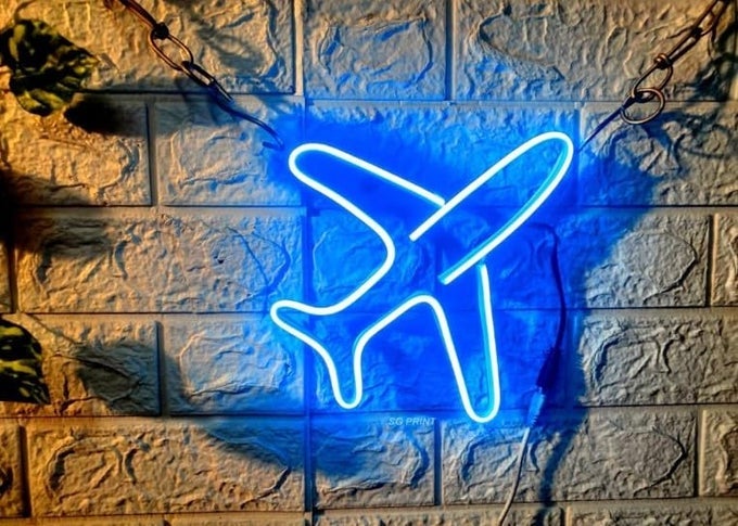 AEROPLANE NEON LIGHT SIGN FOR WALL DECOR BEDROOM KIDSROOM PARTY HALL OFFICE LED ART INDOOR HOME DECOR12 X 12 INCHES ICE BLUE