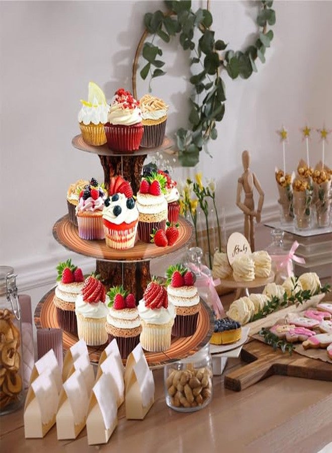 MTRSOCHO 4-Pack Woodland Cupcake Stand Woodland Baby Shower Decorations 3 Tier Wood Cupcake Stand for Camping, Birthday, Safari Party Supplies - Image 2