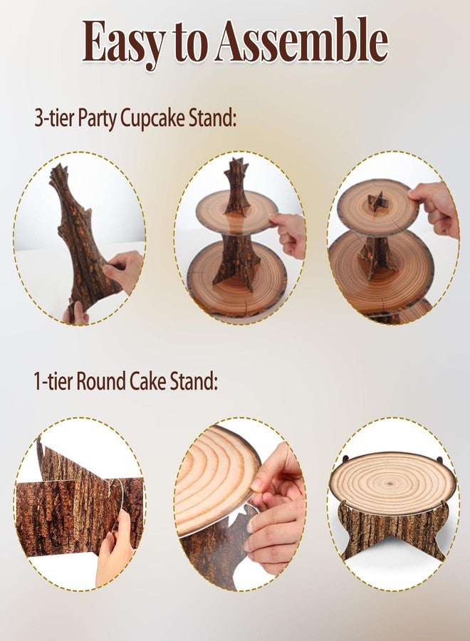MTRSOCHO 4-Pack Woodland Cupcake Stand Woodland Baby Shower Decorations 3 Tier Wood Cupcake Stand for Camping, Birthday, Safari Party Supplies - Image 5