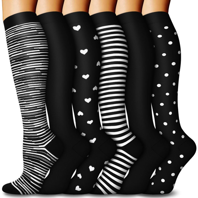 FuelMeFoot 6 Pairs Compression Socks for Women & Men 15-20mmHg Graduated Support Knee High Socks for Nurses, Travel, Athletic - Image 1