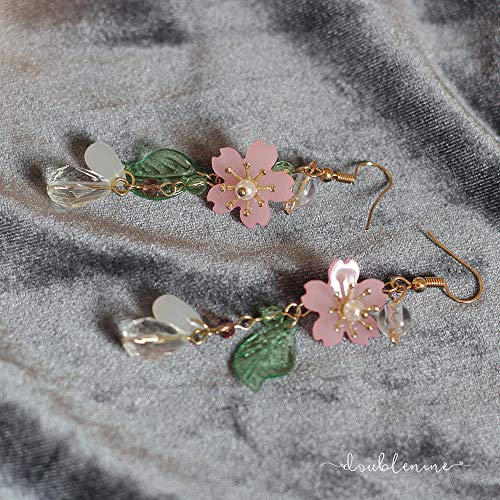 DOUBNINE Pink Flower Earrings Dangle Cherry Blossoms Sakura Floral Teardrop Butterfly Fairy Leaf Petal Drop Spring Women Accessories (sakura) - Image 3