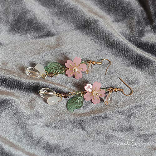 DOUBNINE Pink Flower Earrings Dangle Cherry Blossoms Sakura Floral Teardrop Butterfly Fairy Leaf Petal Drop Spring Women Accessories (sakura) - Image 4