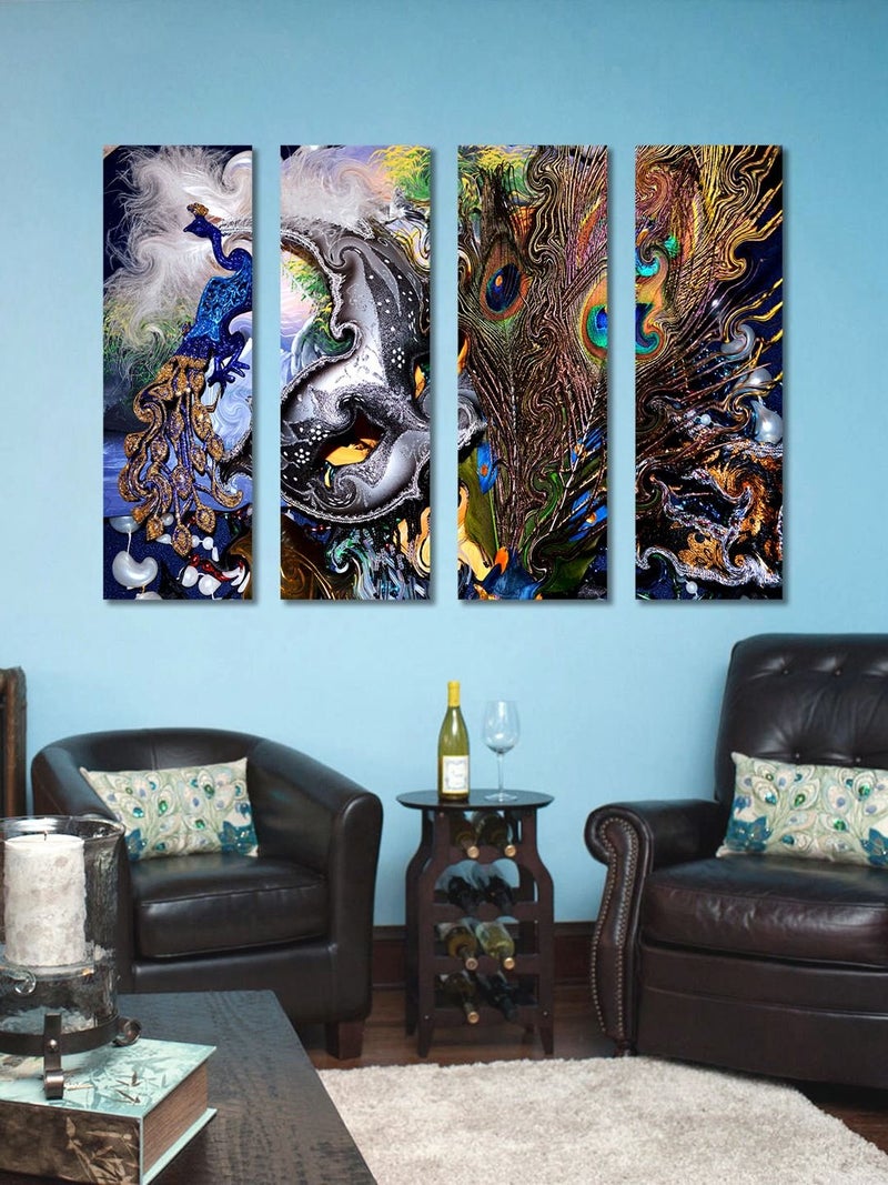 999STORE Multiple Frames Printed Wooden Frame Peacock Abstract Wall Art Panels For Living Room Painting - 4 Frames (104 X76 Cms) - Image 2