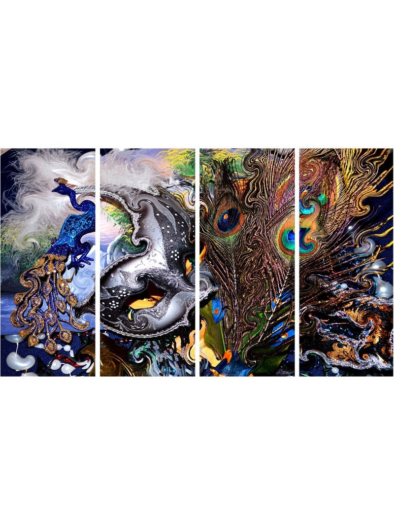 999STORE Multiple Frames Printed Wooden Frame Peacock Abstract Wall Art Panels For Living Room Painting - 4 Frames (104 X76 Cms) - Image 1