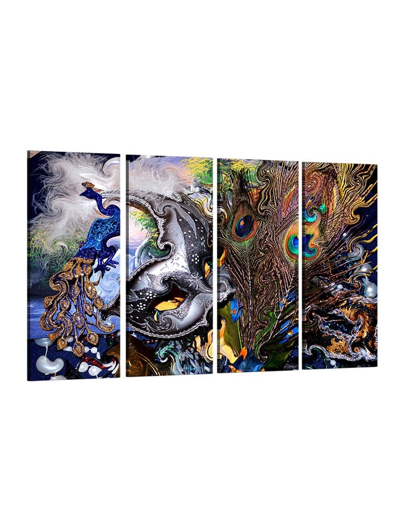 999STORE Multiple Frames Printed Wooden Frame Peacock Abstract Wall Art Panels For Living Room Painting - 4 Frames (104 X76 Cms) - Image 5