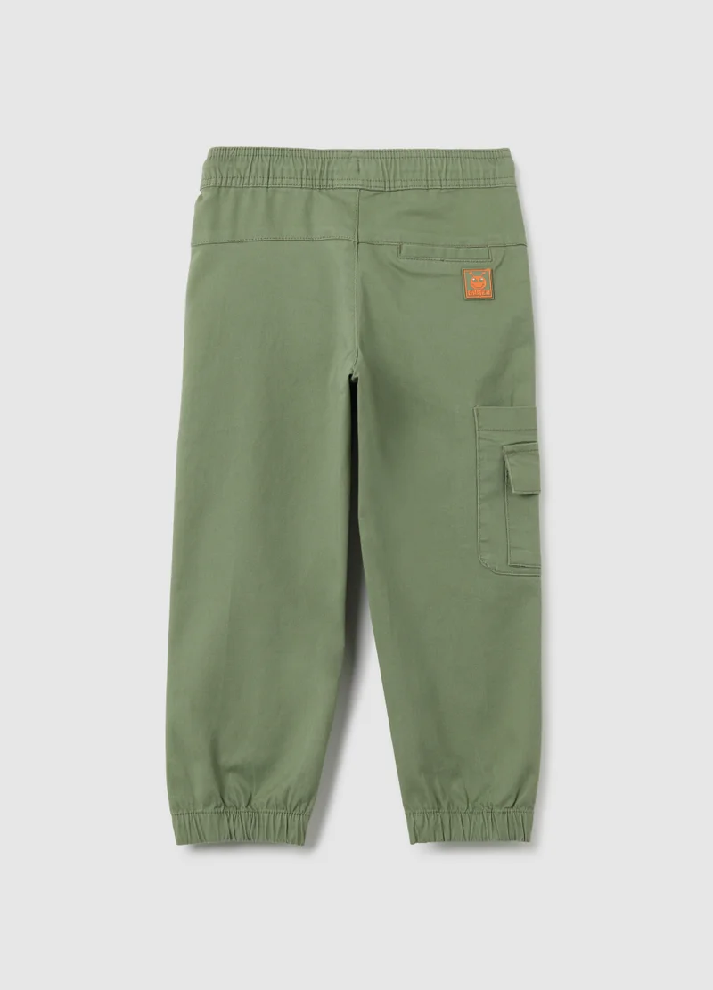 Ovs CHILDREN'S ELASTICATED GREEN COTTON TROUSERS