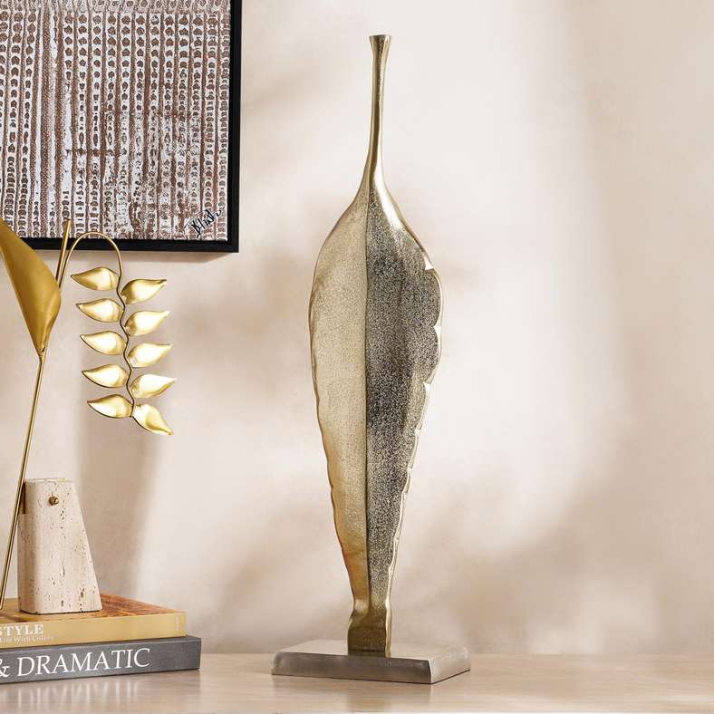Pan Home Lia Metal Leaf Decor Sculpture - Champagne Gold