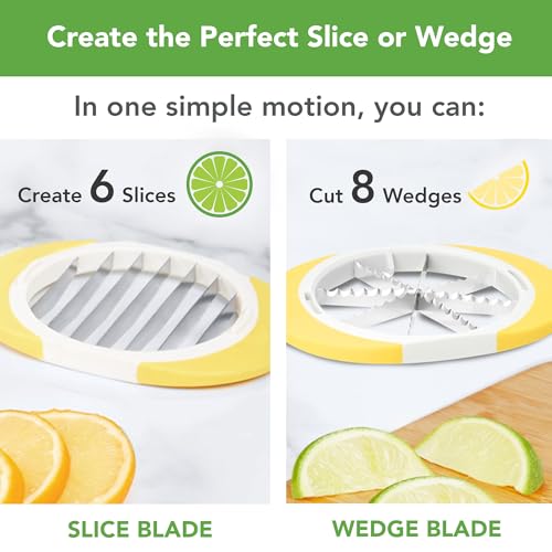 Tovolo Citrus Slicer and Wedger Tool for Lemons Limes Oranges,Dual Blade Premium Cutter Creates 8 Wedges 6 Slices, Anti-Slip Base, Stainless Steel, BPA-Free Dishwasher Safe - Image 3