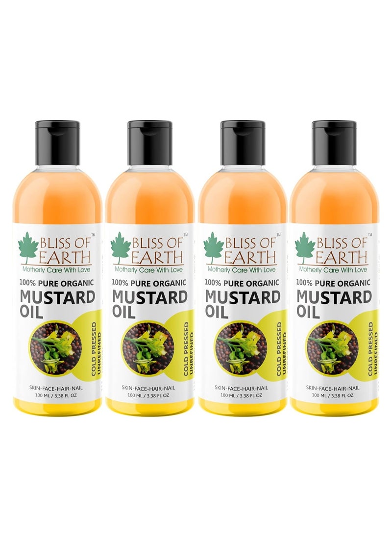 BLISS OF EARTH Organic Mustard Oil Great For Hair Growth & Body Massage 100ML Pack of 4  - Image 1