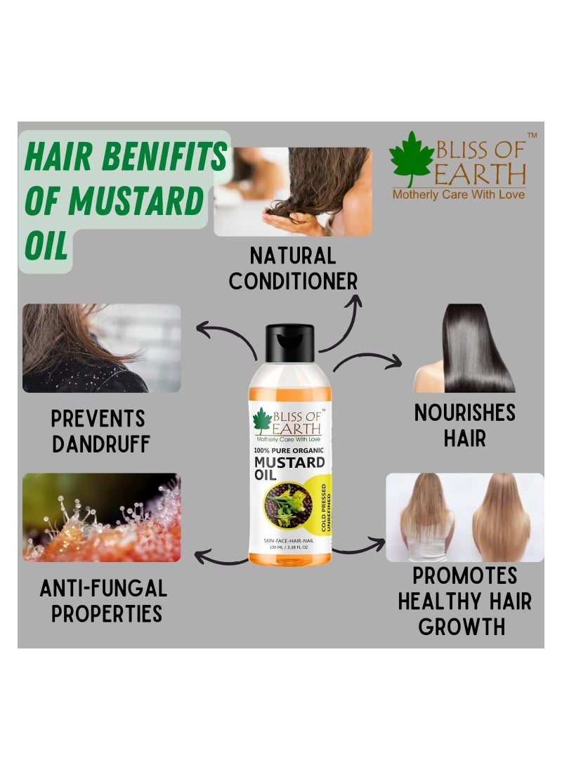 BLISS OF EARTH Organic Mustard Oil Great For Hair Growth & Body Massage 100ML Pack of 4  - Image 4