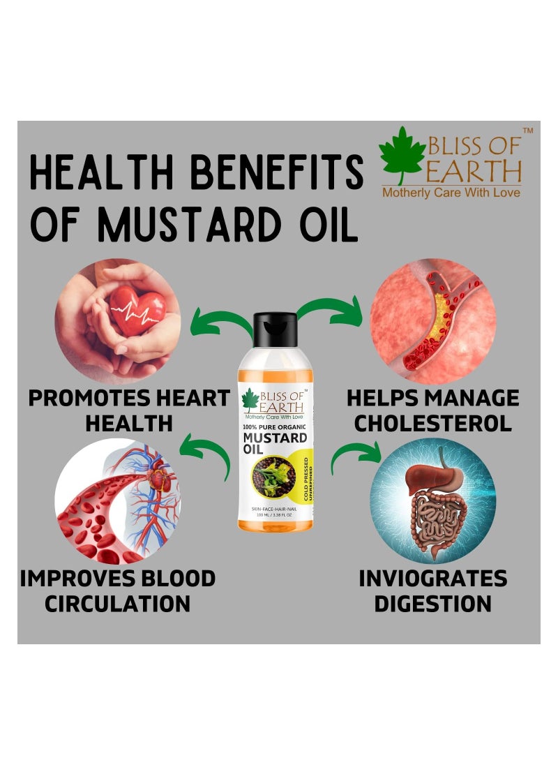 BLISS OF EARTH Organic Mustard Oil Great For Hair Growth & Body Massage 100ML Pack of 4  - Image 5
