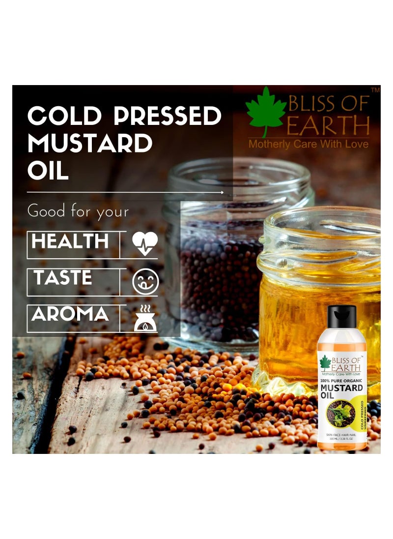 BLISS OF EARTH Organic Mustard Oil Great For Hair Growth & Body Massage 100ML Pack of 4  - Image 2