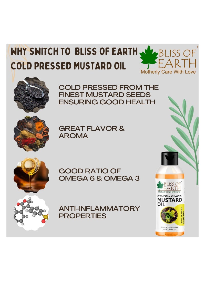 BLISS OF EARTH Organic Mustard Oil Great For Hair Growth & Body Massage 100ML Pack of 4  - Image 3