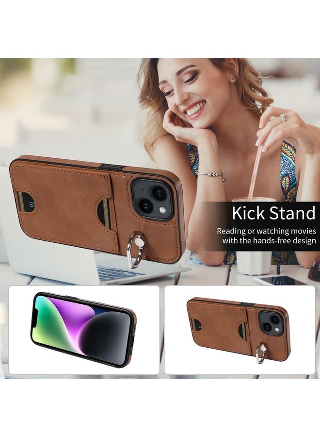 S-TOP Case For iPhone 14 Calf Texture Card Slot Ring Holder Phone Case - Image 4