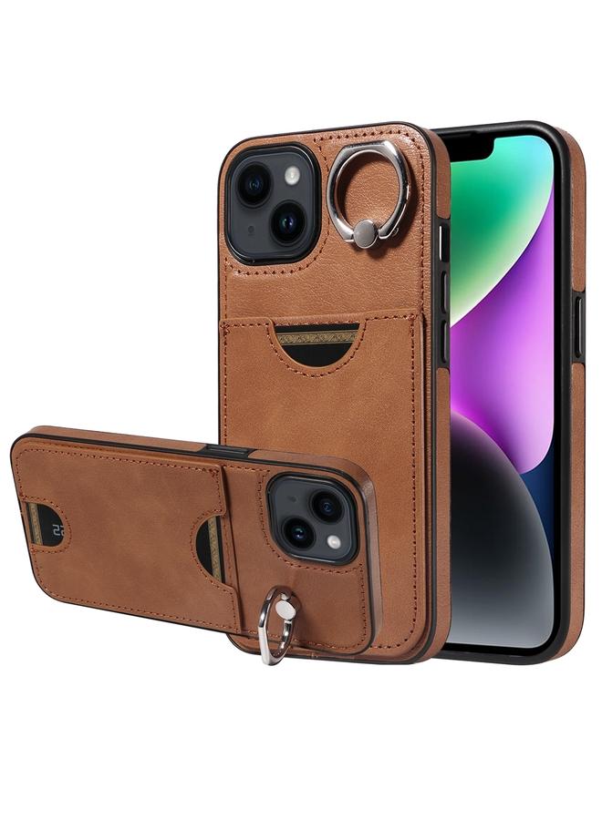 S-TOP Case For iPhone 14 Calf Texture Card Slot Ring Holder Phone Case - Image 1