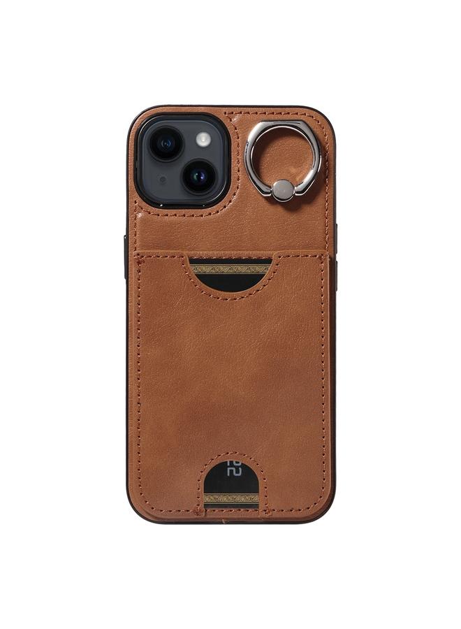 S-TOP Case For iPhone 14 Calf Texture Card Slot Ring Holder Phone Case - Image 2