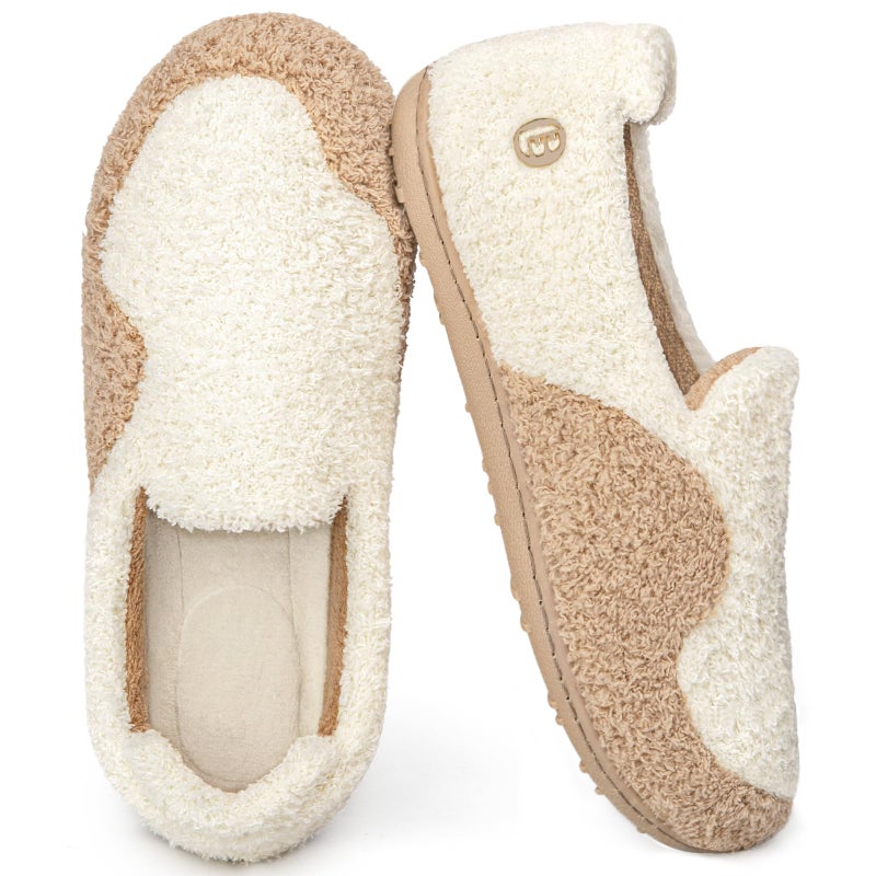 LongBay Womenâ€™s Two-Tone Slippers Cozy House Shoes with Removable Insole for Indoor Outdoor Beige, 8-9 - Image 1
