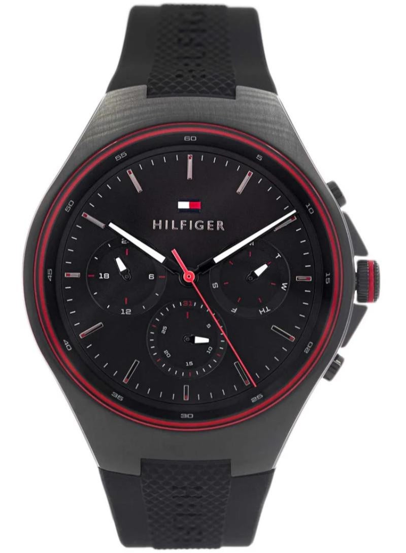 ساعة تومي هيلفيغر جاستن بمينا سوداء وسوار مطاطي أسود للرجال - 1792056 - Image 1