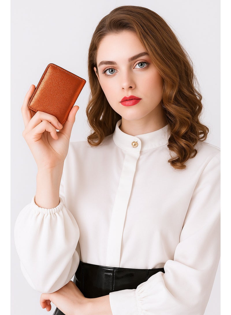 Selecta Now Premium 100% Genuine Sheep Leather Wallet for Women Soft Metallic Candy Orange Leather ID Card & Credit Card Slots Fashionable Ladies Wallet - Image 1