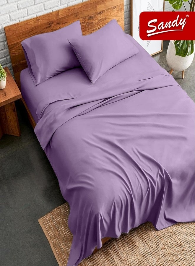 ساندي طقم شراشف سرير ساندي فاخر بجودة الفنادق شرشف مسطح وشرشف مطاط مع أغطية وسائد، طقم من أربعة قطع، شديد النعومة وجيد التهوية وبارد, مقاس نفر ونص دبل (205 × 243 سم & 140 × 200 +30 سم), ليلك - Image 1