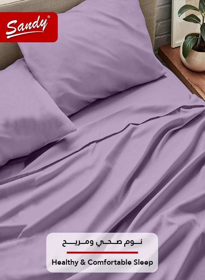 ساندي طقم شراشف سرير ساندي فاخر بجودة الفنادق شرشف مسطح وشرشف مطاط مع أغطية وسائد، طقم من أربعة قطع، شديد النعومة وجيد التهوية وبارد, مقاس نفر ونص دبل (205 × 243 سم & 140 × 200 +30 سم), ليلك - Image 3
