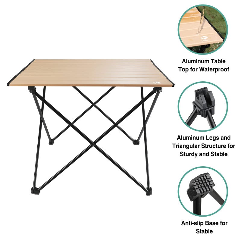 VILLEY Portable Camping Side Table, Ultralight Aluminum Folding Beach Table with Carry Bag for Outdoor Cooking, Picnic, Camp, Boat, Travel - Gold - Image 5