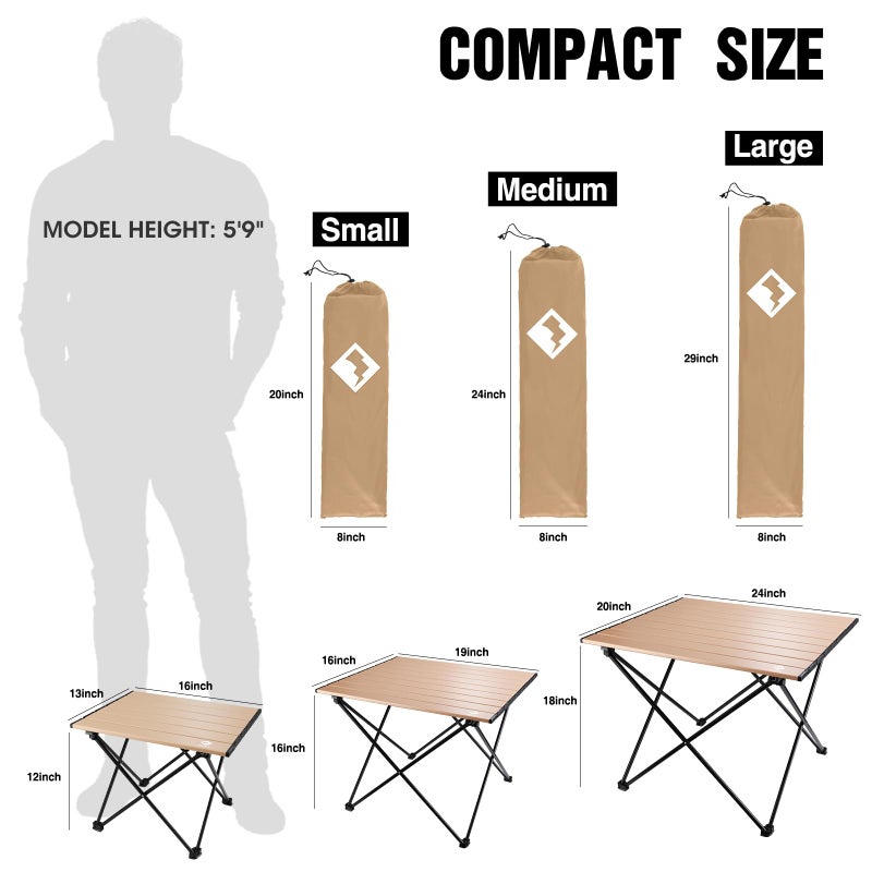 VILLEY Portable Camping Side Table, Ultralight Aluminum Folding Beach Table with Carry Bag for Outdoor Cooking, Picnic, Camp, Boat, Travel - Gold - Image 3