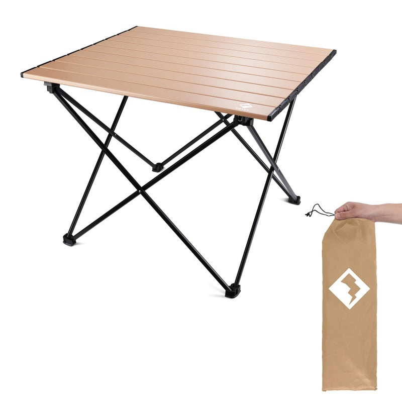 VILLEY Portable Camping Side Table, Ultralight Aluminum Folding Beach Table with Carry Bag for Outdoor Cooking, Picnic, Camp, Boat, Travel - Gold - Image 1