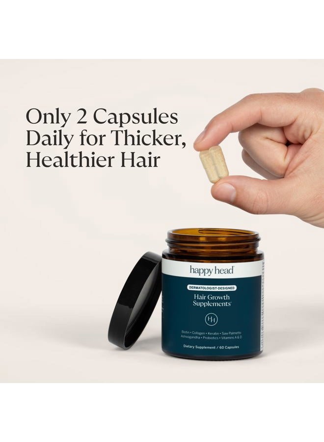 HAPPY HEAD Hair Growth Supplement for Men and Women – Thicker, Fuller Hair with Saw Palmetto, Ashwagandha, Biotin, Collagen, Keratin, Probiotics & Vitamins A & D – One Month Supply – 60/ct - Image 4