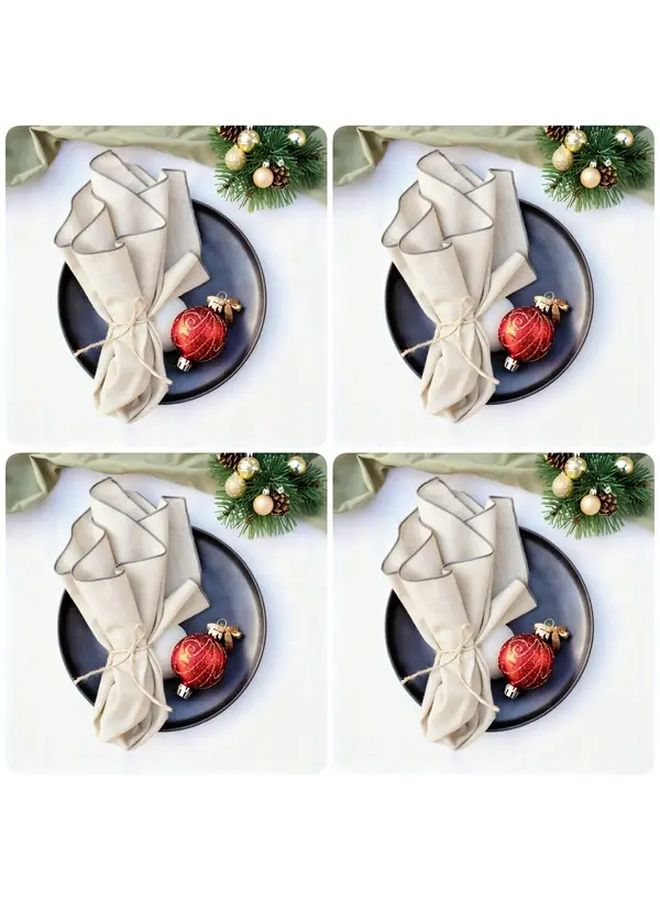 4pcs 17.72x17.72 Inch Khaki Linen Lockstitch Napkins Christmas Wedding Table Decor - Image 1