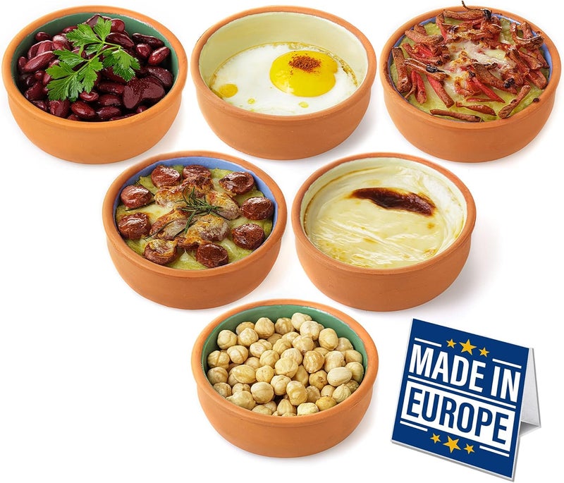 Crystalia طقم أواني الطهي المصنوعة يدويًا من الطين وعاء تيراكوتا المصنوع يدويًا أواني تقديم مزججة للأطباق المكسيكية أكواب بودنغ من الفخار أواني خزفية تركية للطعام مجموعة من 6 - Image 1